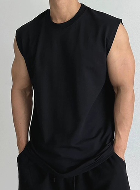 美式小领口无袖t恤男纯棉透气跨栏坎肩马甲健身运动背心老头汗衫