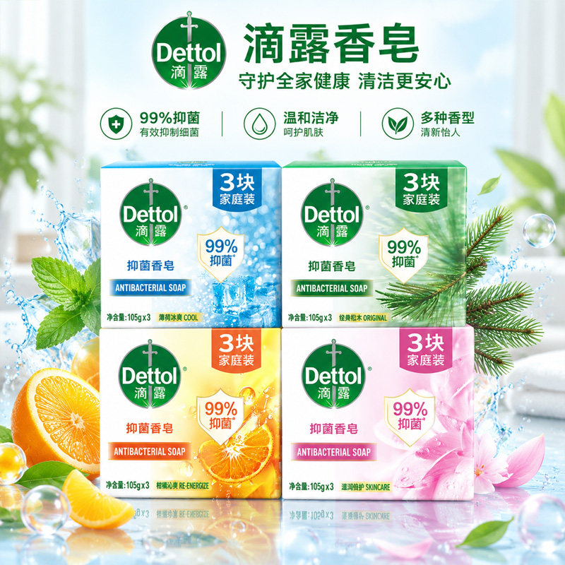 滴露薄荷冰爽健康清洁香皂洗澡男女家用沐浴清香肥皂多种规格