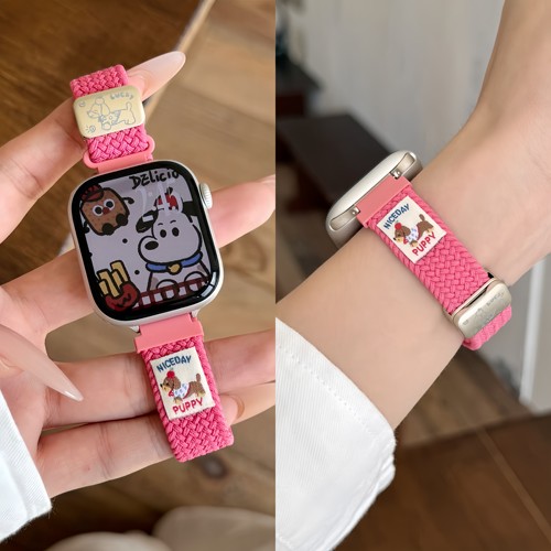 适用华为FIT5/4手表带编织腊肠可爱小狗磁吸表带FIT5Pro/4Pro通用男女透气watcFIT3腕带休闲编织小蛮腰替换带