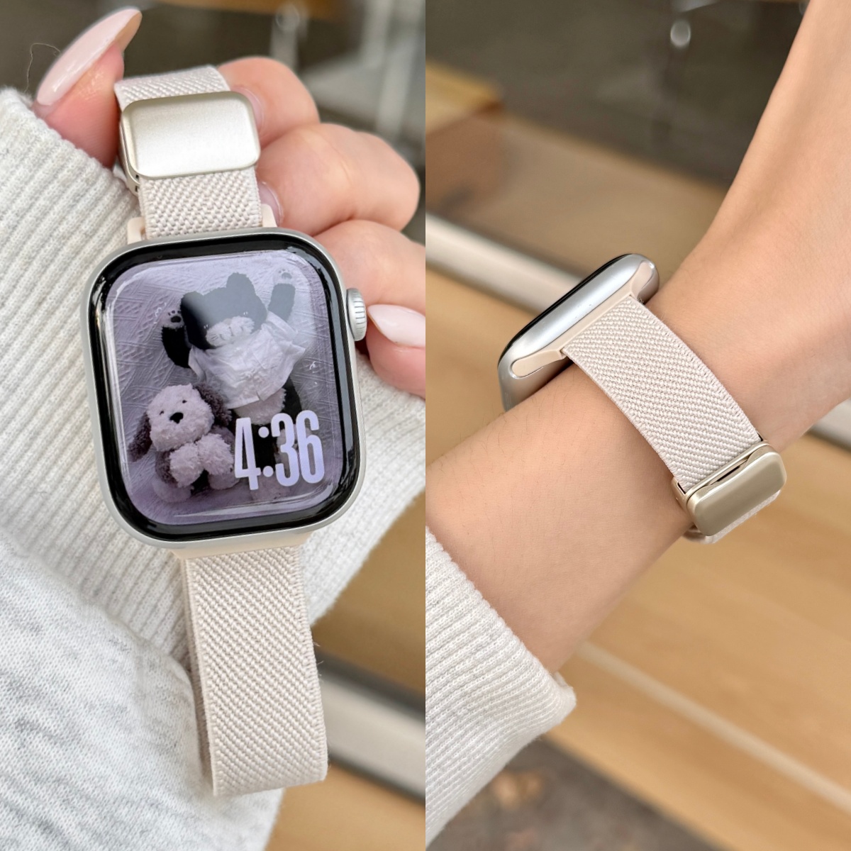 适用于苹果手表S11applewatch10编织表带磁吸透气运动夏S9尼龙表带iwatch8代se3/ultra3弹力腕带s7/6/5/4/3/2