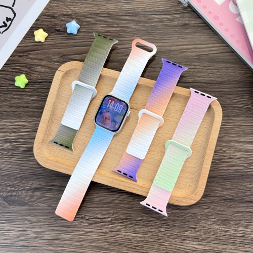 适用iwatch10表带S9苹果S8手表applewatch11新款S11硅胶印花S7新款SE3高级ultra女女运动6腕带透气夏季配件