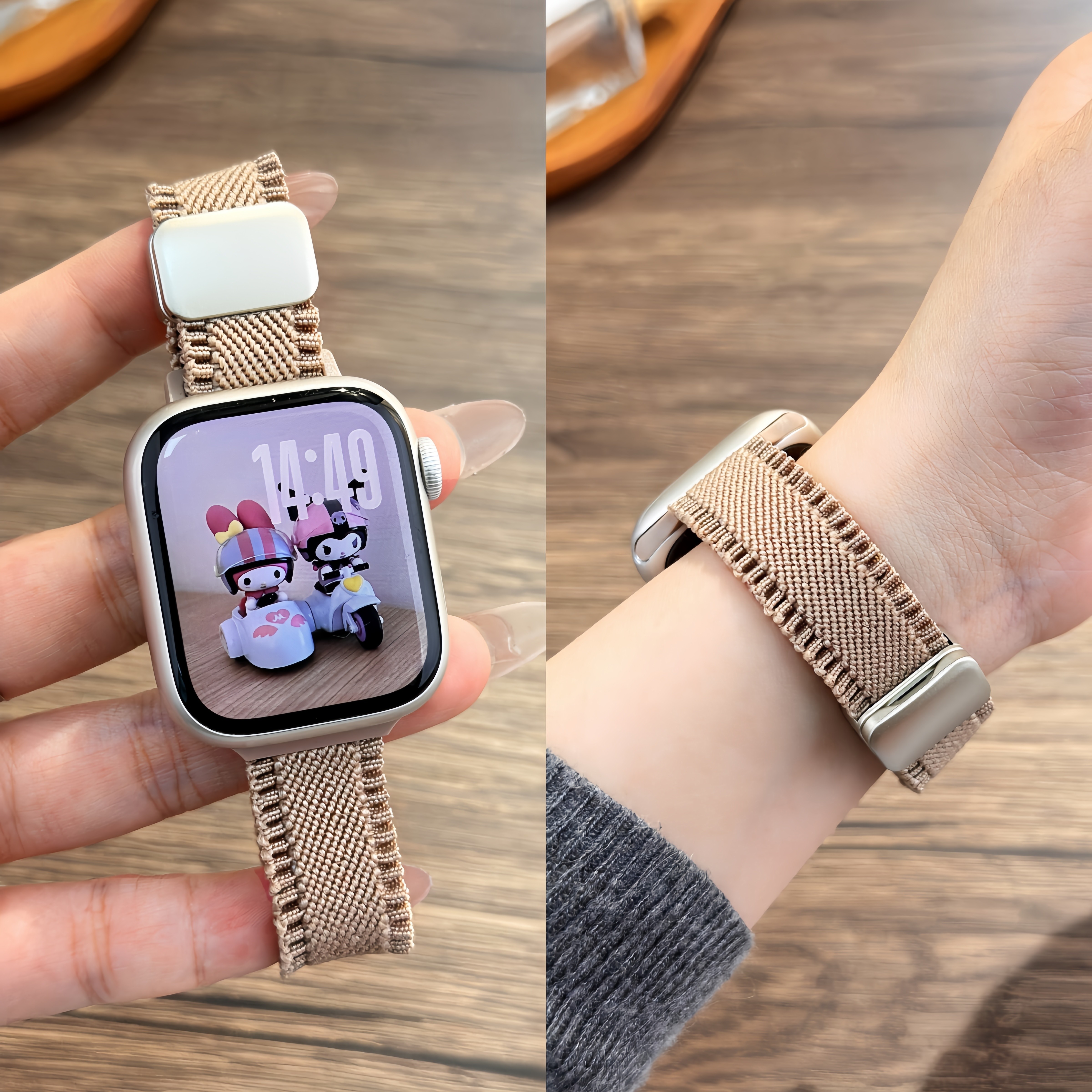 适用苹果手表s11表带iwatch10腕带AppleWatch Series尼龙编织se3新款s10磁吸扣回环Ultra秋冬款8弹力9奶茶色,智能设备,智能手表手环表带/腕带,淘宝优惠券,粉丝福利购,淘宝优惠卷