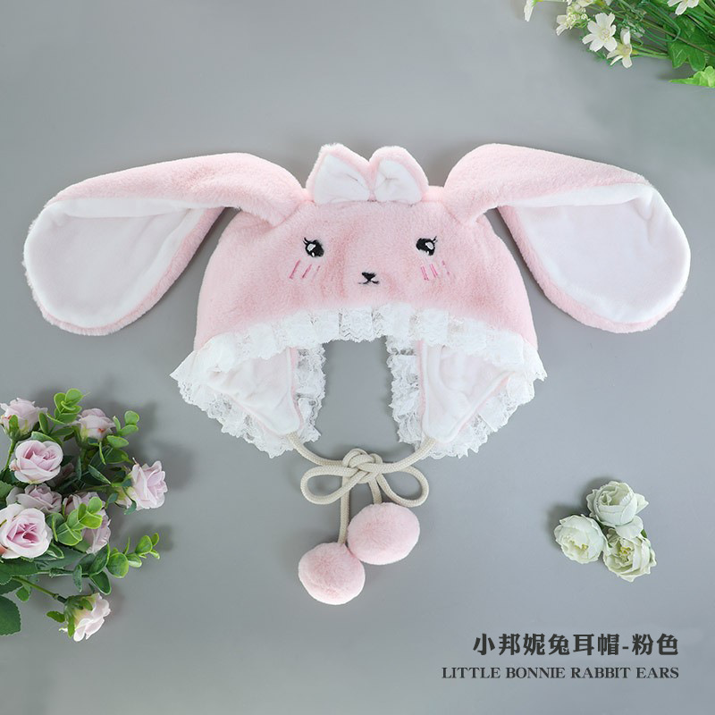 洛丽塔帽子日系毛绒兔耳朵cos