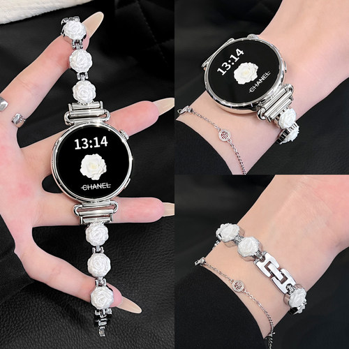 适用oppox3mini表带金属白色花朵