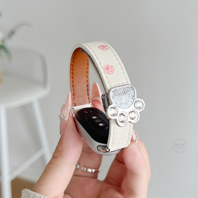 适用小米手环10镶钻猫爪皮质表带