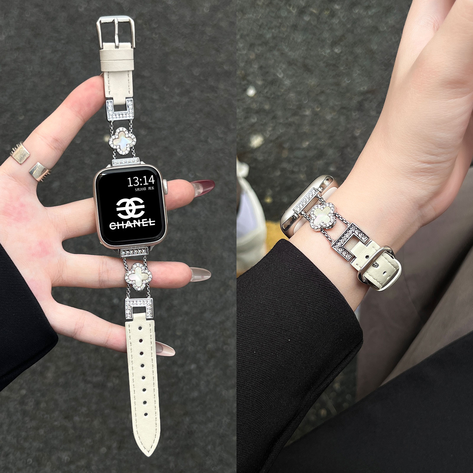 适用华为fit4/3四叶草皮质表带