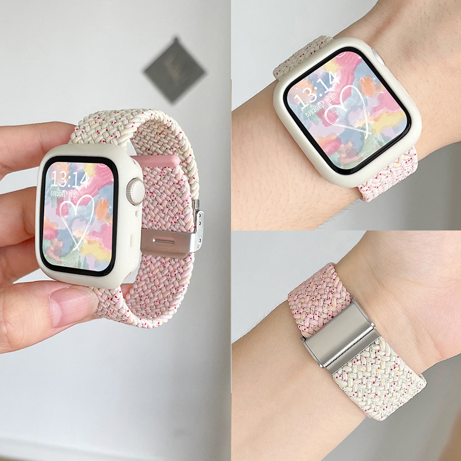 适用苹果iwatch10/9/8/7手表表带s10尼龙applewtch编织秋冬女生s11s8s7手表带iwatchse女款iphonewatch腕带s9