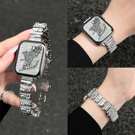 适用苹果手表s10手表带新款金属iwatchs9手表链女款手链apple watchs8手腕带高级感se版轻奢质感s7智能s6运动
