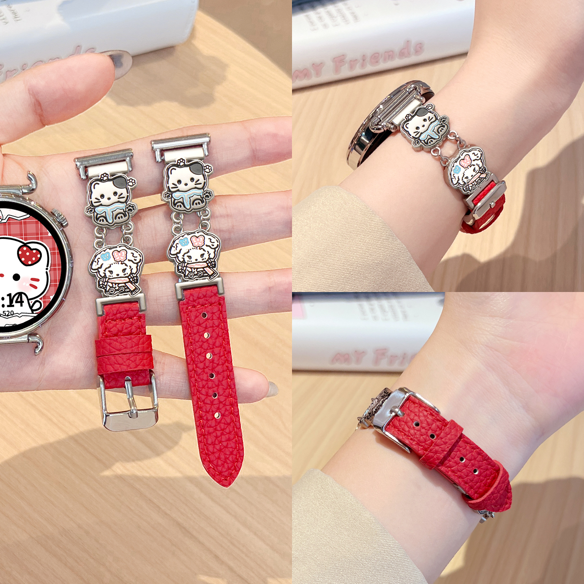 适用小米手表s4猫猫蝴蝶结皮表带