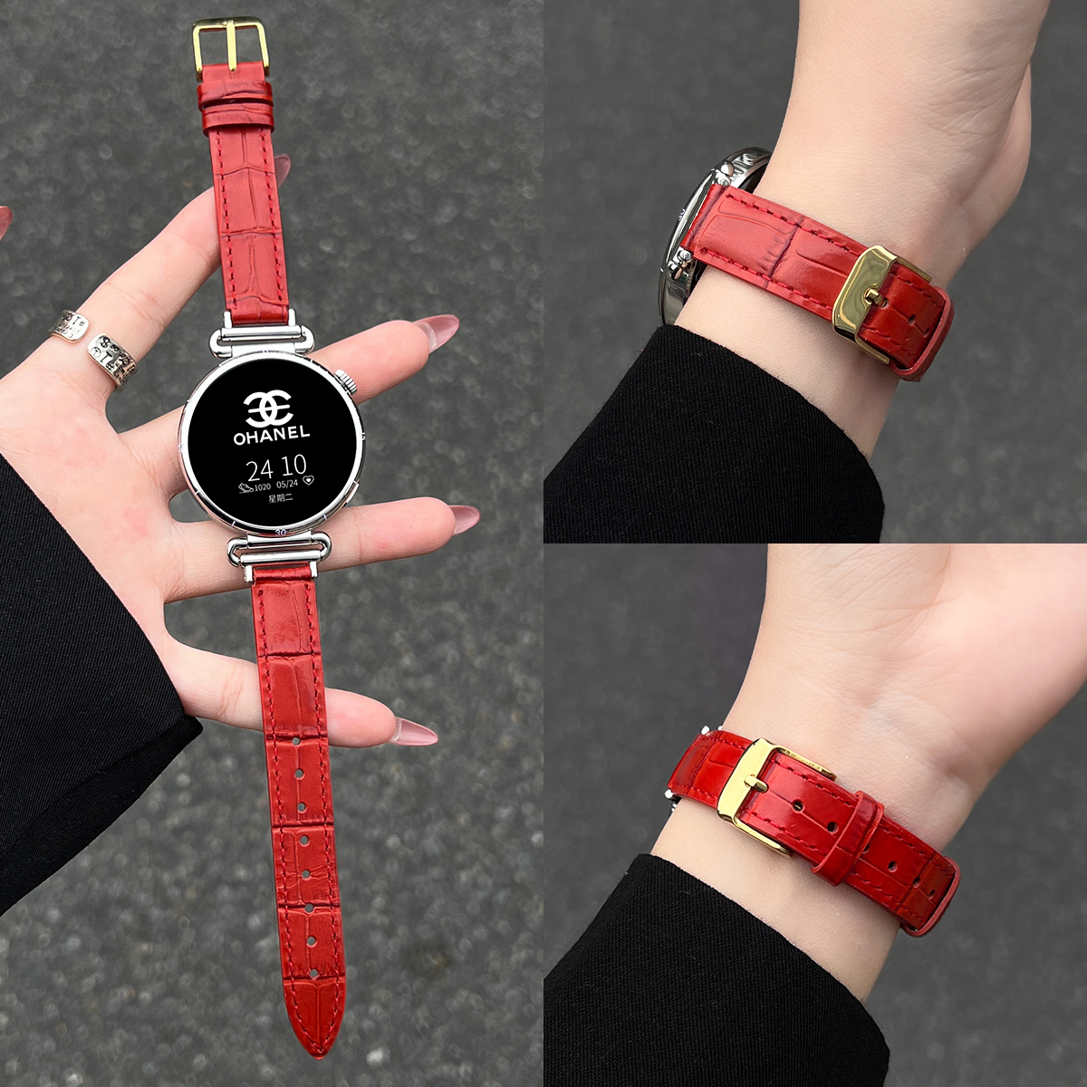 适用小米watchs4表带真皮竹节纹