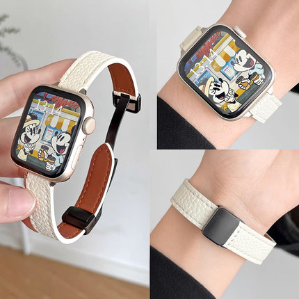 适用苹果手表iwatch10/9手表带iwatchs8表带applewatchse替换带watchs7/6/5秋冬皮质女生s10s9s8s7se小众十代