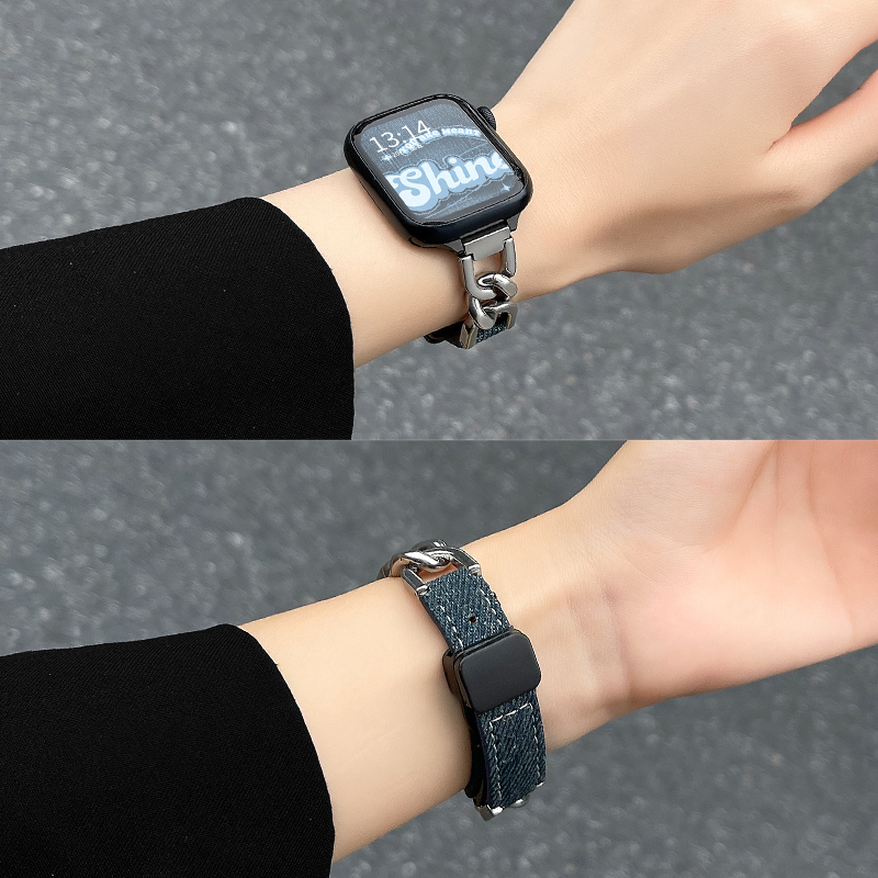 iwatch10单圈ins金属牛仔皮表带