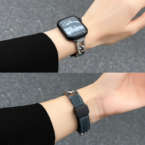 iwatch10单圈ins金属牛仔皮表带
