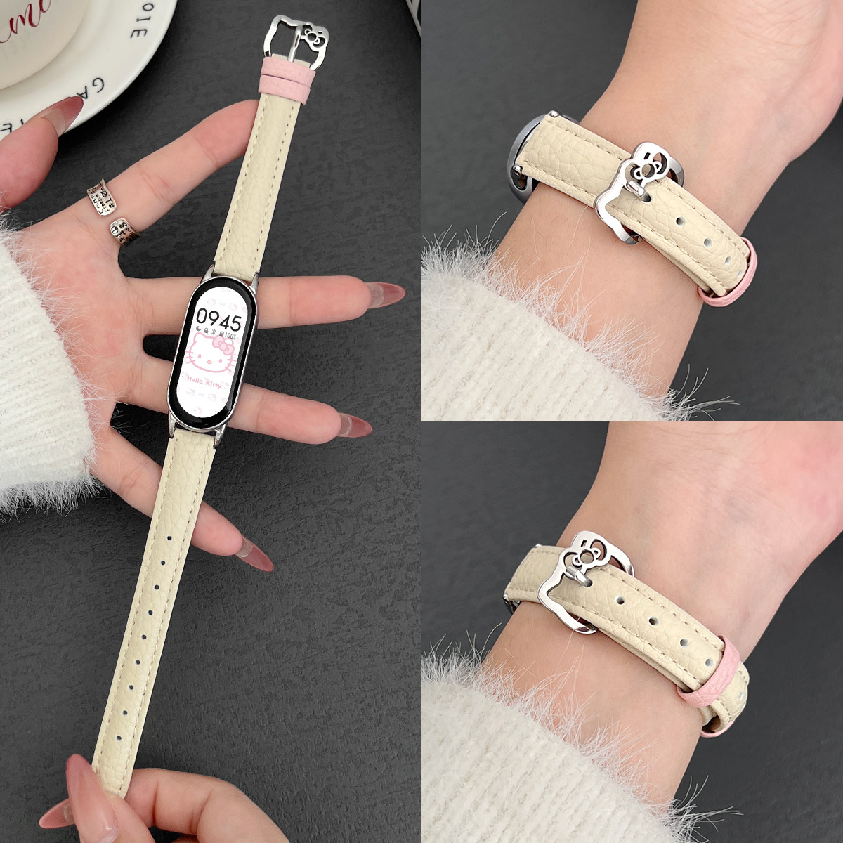 适用小米手环10荔枝纹kt猫扣表带