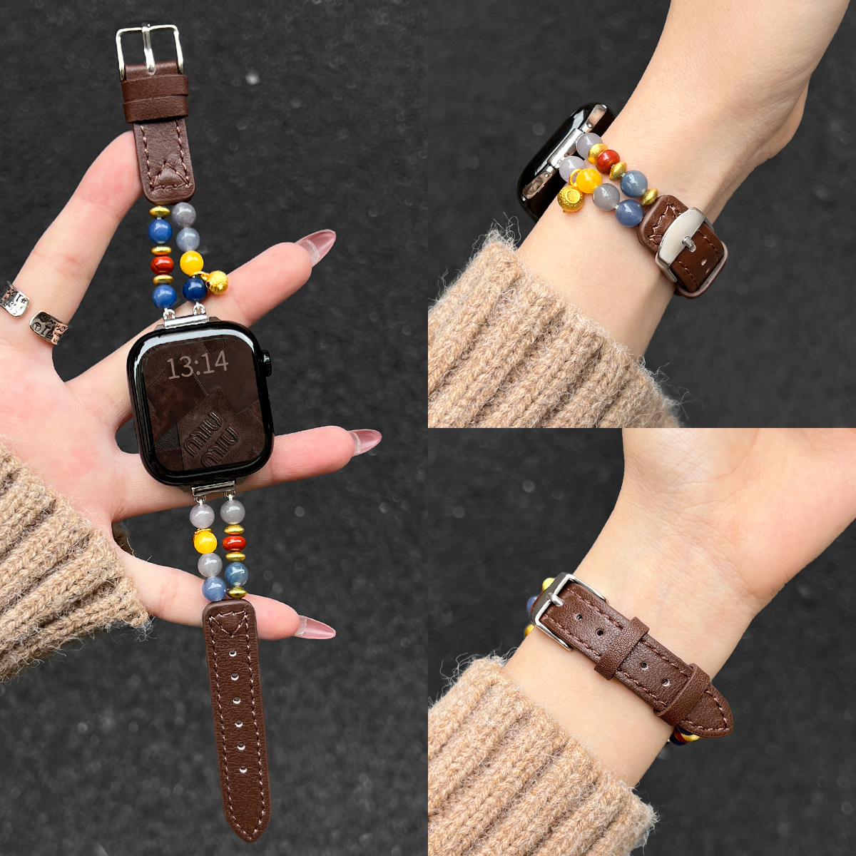 适用华为fit4/3新款串珠间皮表带