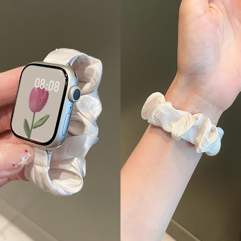 适用苹果手表s11表带新品冰丝发圈iwatchs10手表带韩系女款专用腕带applewatchs9高级感s8质感表链se智能运动