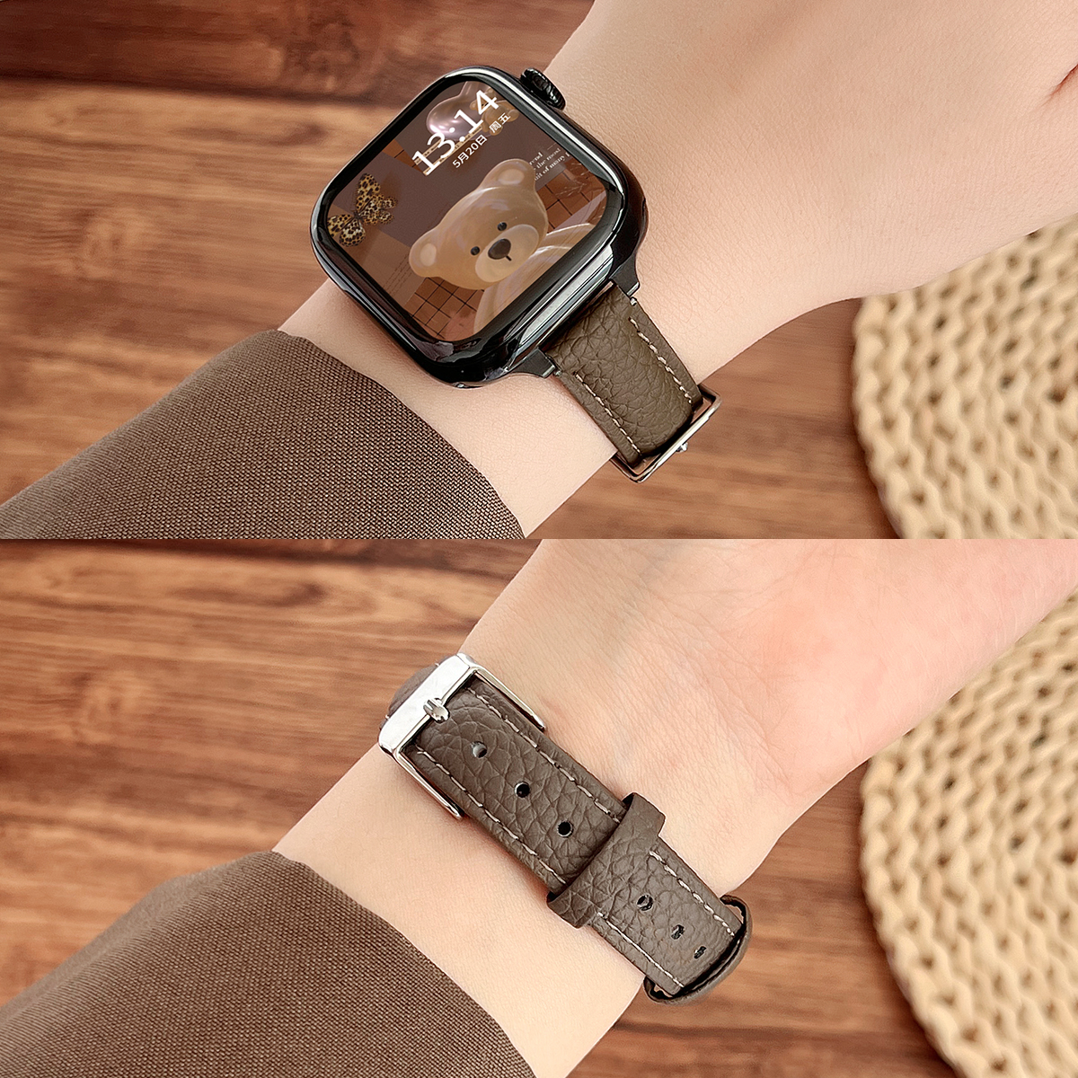 适用新品小米9pro荔枝纹皮质表带