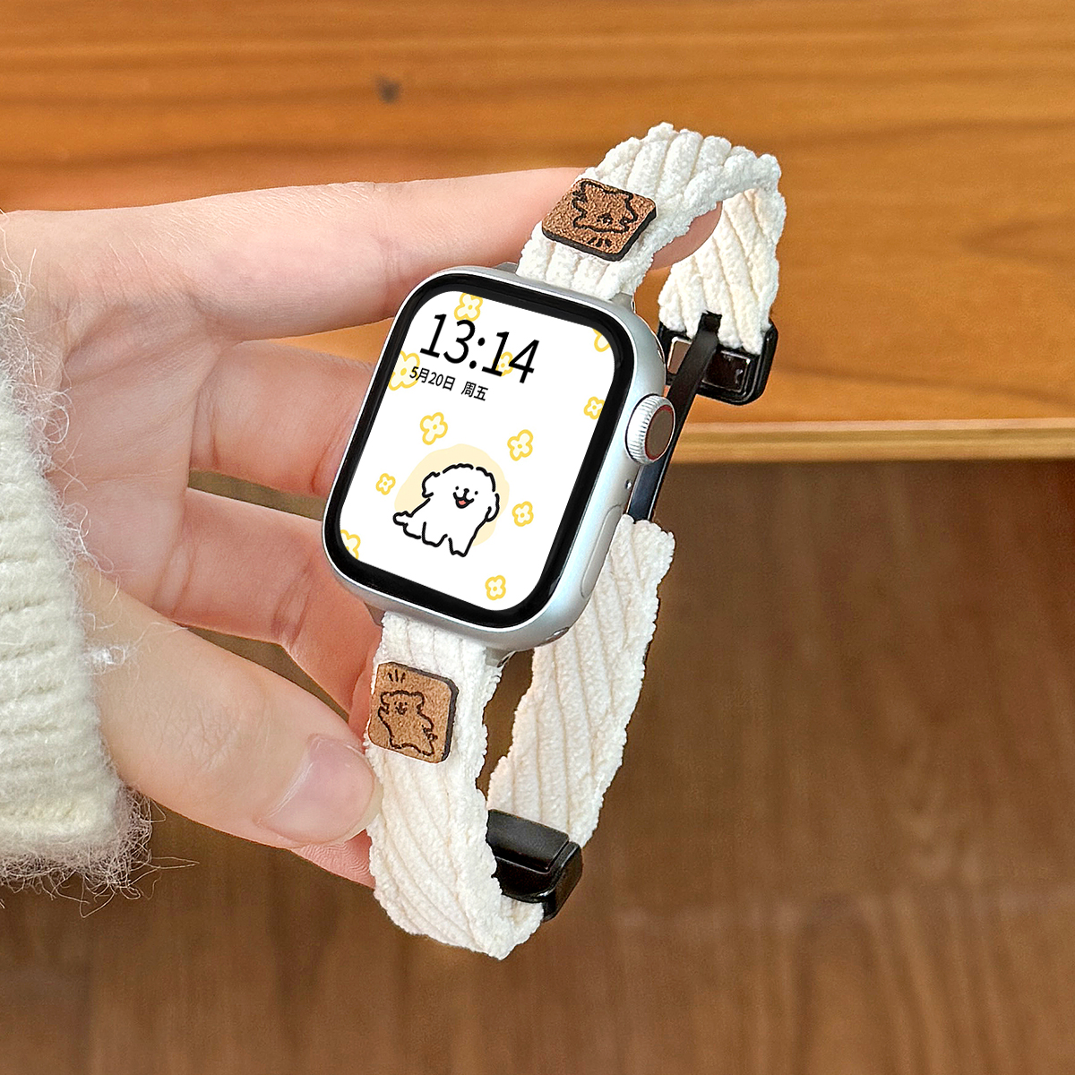 iwatchs10线条小狗女灯芯绒表带