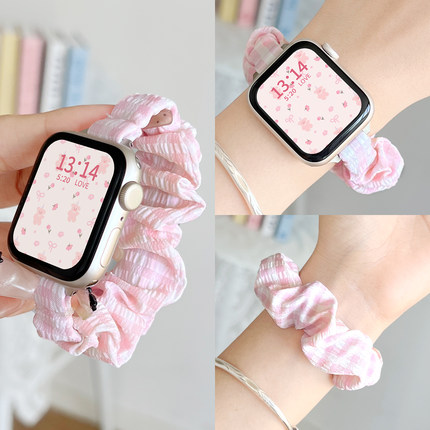 适用苹果手表s10手表带新款发圈手链iwatchs9手表链女款专用applewatchs8高级感se版夏季s7智能s6运动s5链条