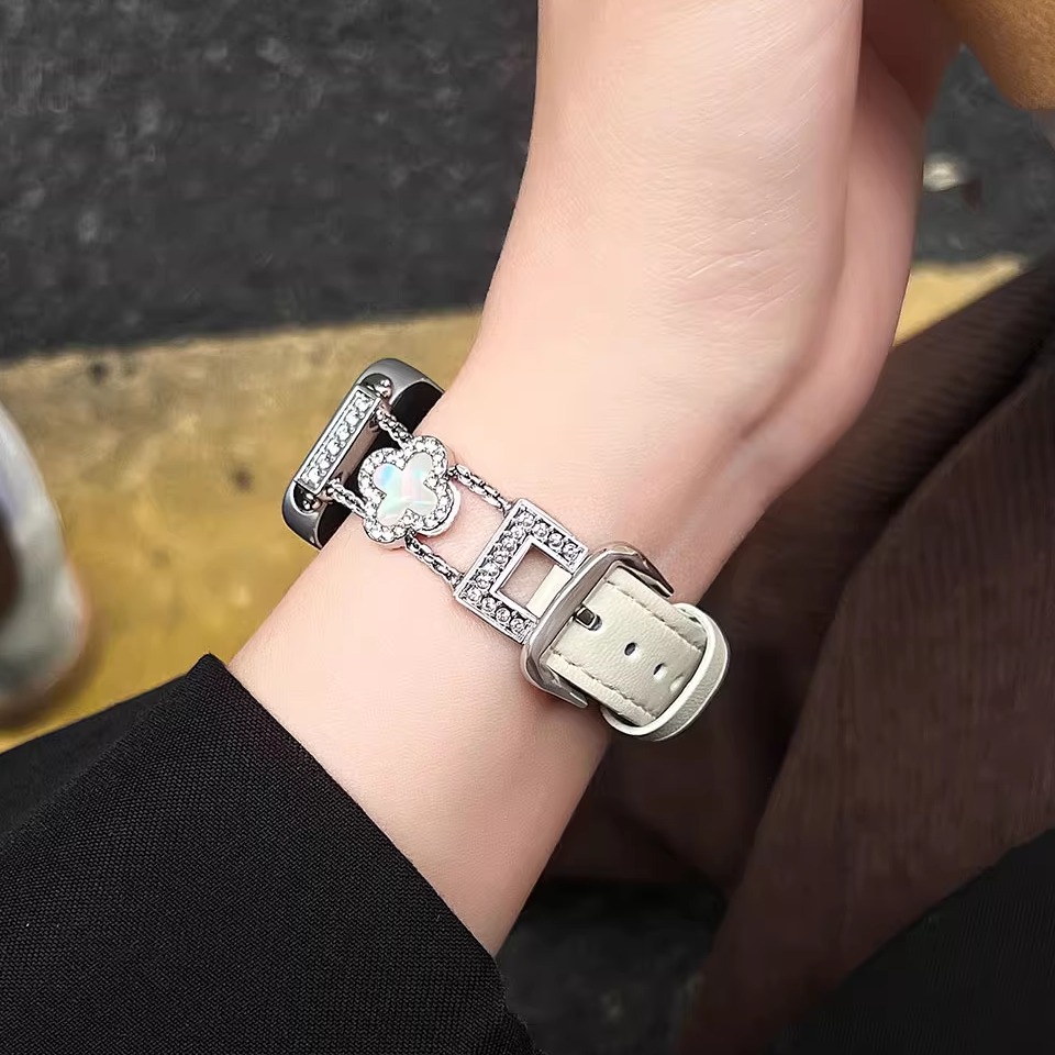 适用华为手环10四叶草皮质手表带