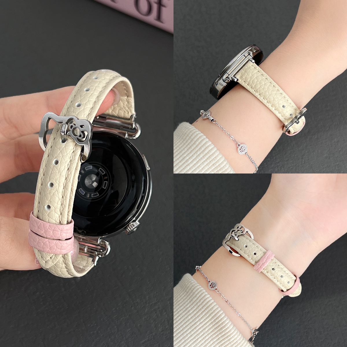 适用oppox2mini荔枝纹kt猫扣表带