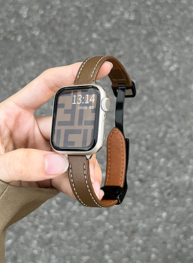 PSNLD适用苹果iwatch8/7/6/5/se2表带applewatch手表带s8s7s6s5se皮质iphonewatch表带折叠磁吸扣创意watchse