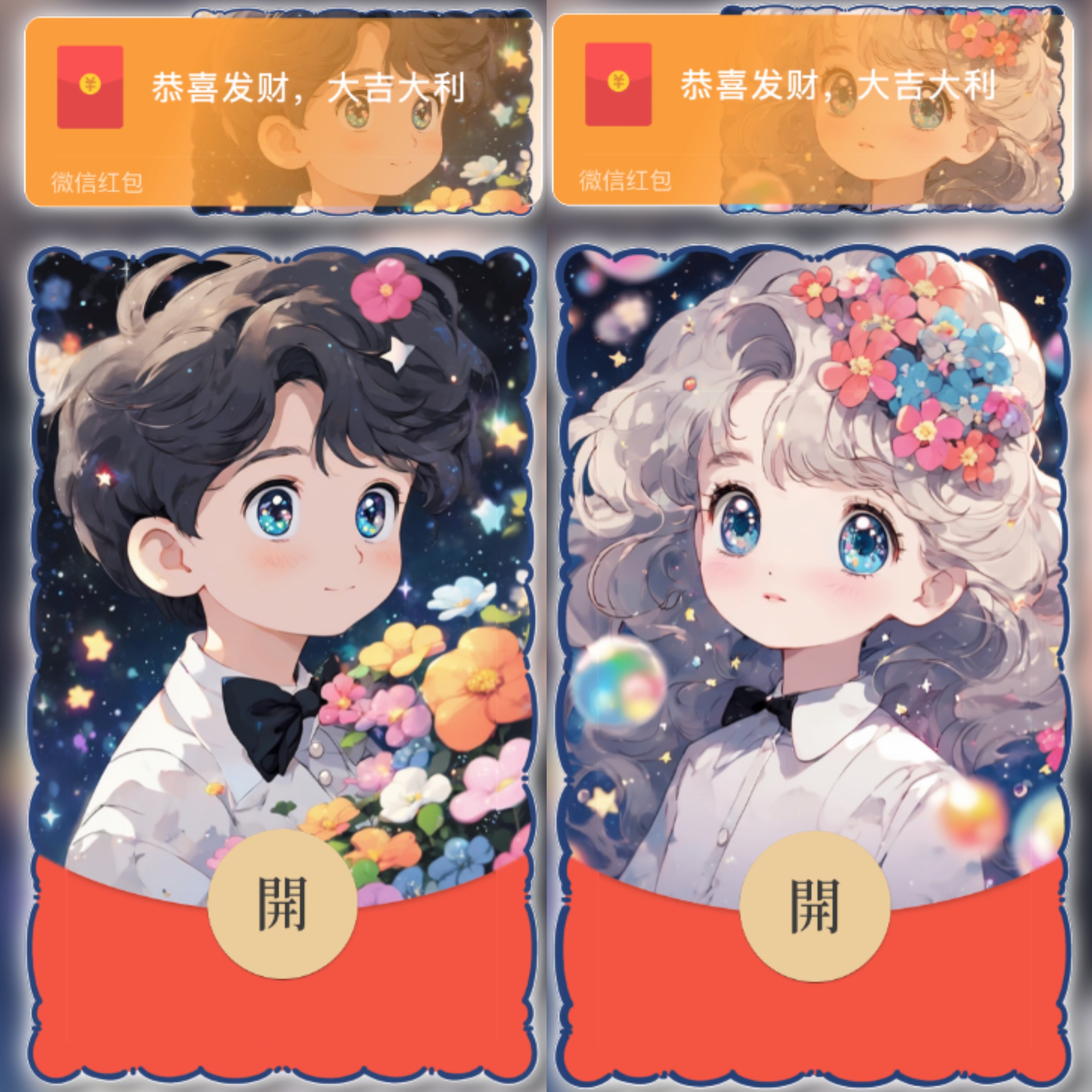 情侣专用一对可爱星空男女孩微信红包封面异形二次元卡通动漫高端