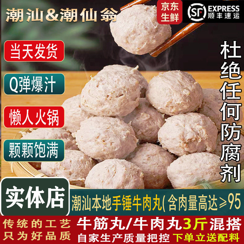 牛肉丸潮汕正宗手打牛筋丸潮州汕头特产撒尿减脂肉丸火锅烧烤商用