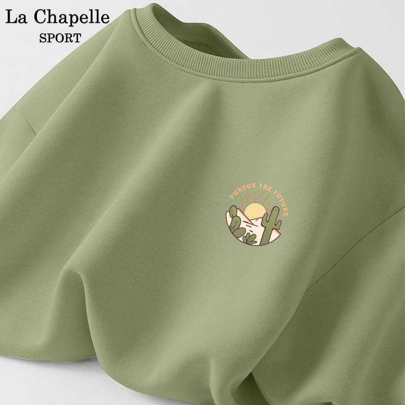 拉夏贝尔薄款宽松大码圆领卫衣女