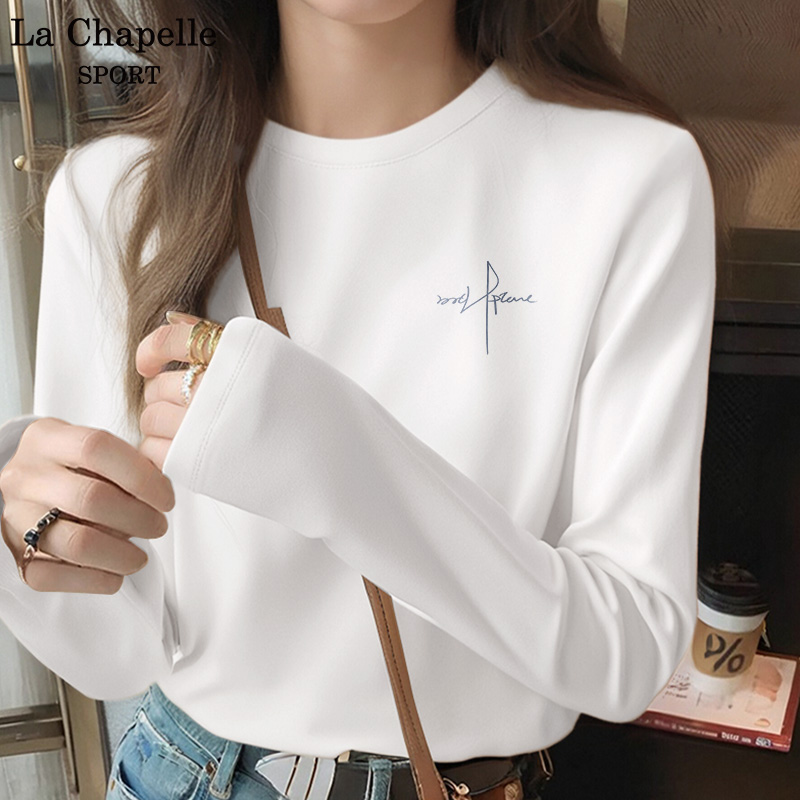 拉夏贝尔宽松薄款纯棉长袖t恤