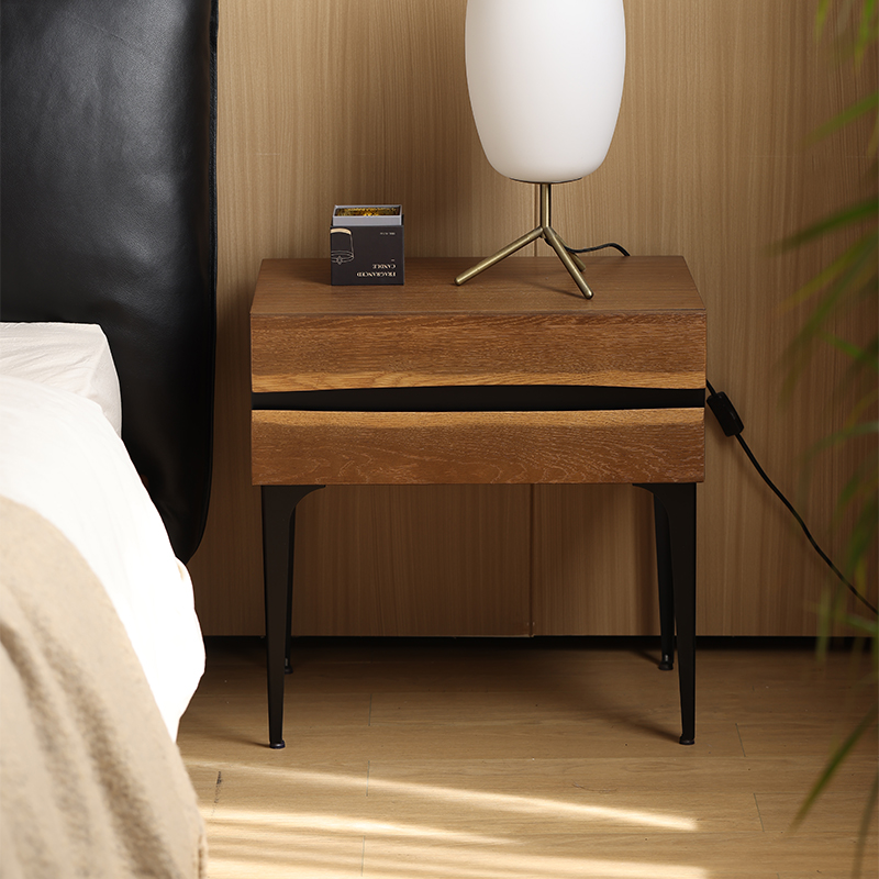 北欧复古中古表情实木床头柜