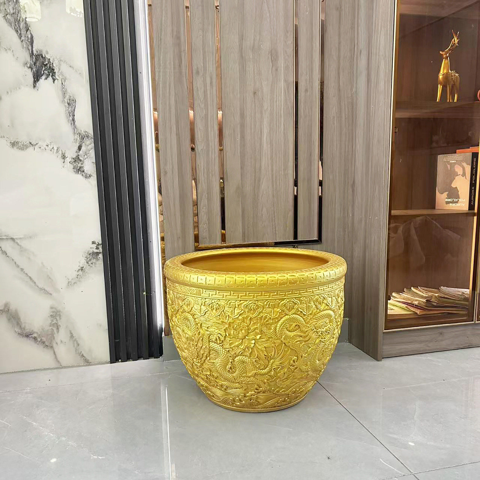 景德镇陶瓷大水缸养鱼缸描金雕刻荷花睡莲花盆风水古法客厅招财缸