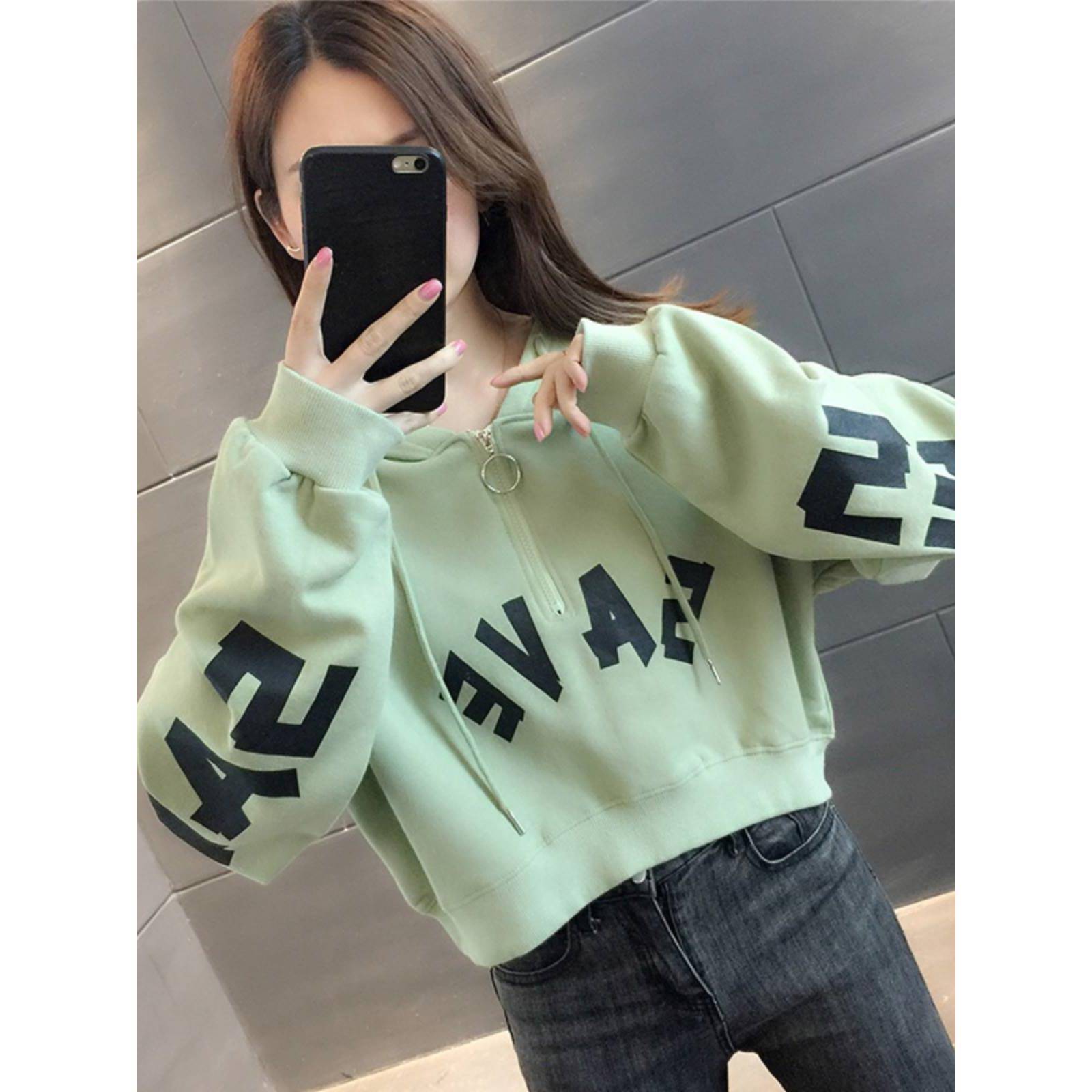 早春装短款半开拉链卫衣女小个子2024年新款春秋薄款洋气爆款上衣