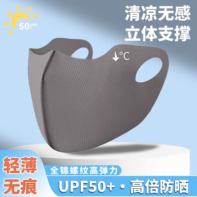 玻尿酸口罩女夏季螺纹高弹力大脸可带冰丝防晒抗UV高颜值面罩