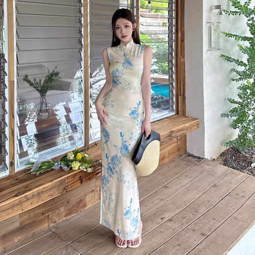夏季新中式改良印花旗袍连衣裙