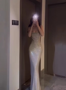 GirlsAt18 法式高级闪闪宴会晚礼服女吊带连衣裙性感露背修身长裙