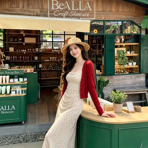 GirlsAt18 法式开衫+荡领吊带波点连衣裙套装夏季度假风修身长裙