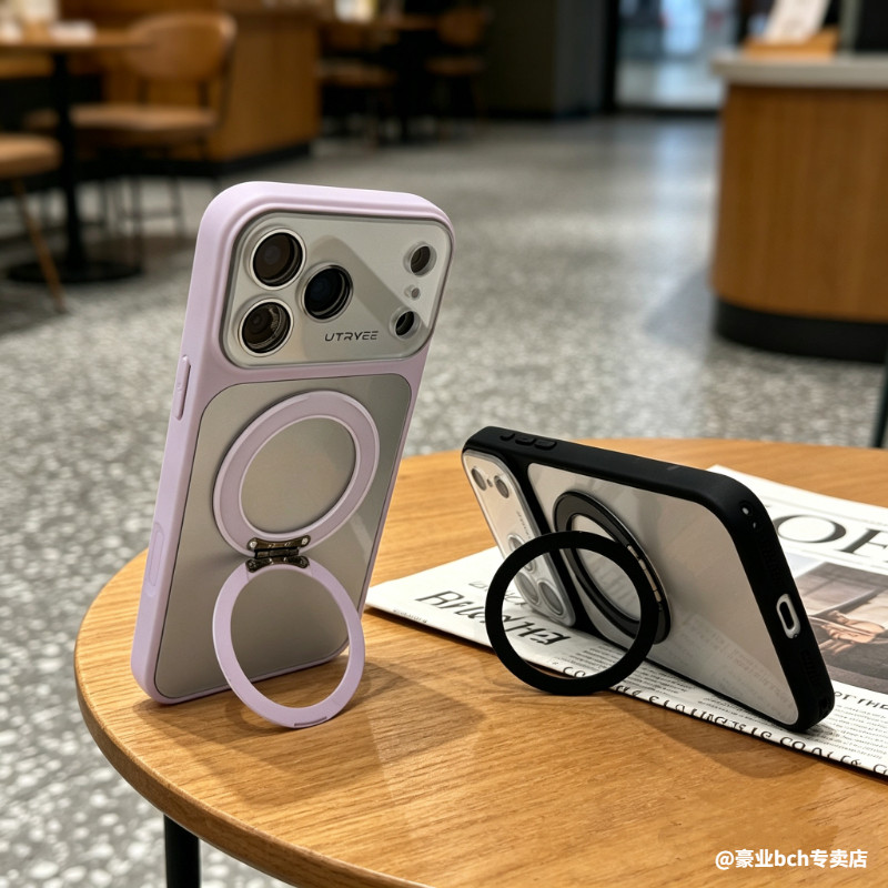 360旋转支架适用苹果17promax手机壳新款磨砂肤感iPhone16ProMax高级感15pro全包镜头膜16带拍照按键17保护套