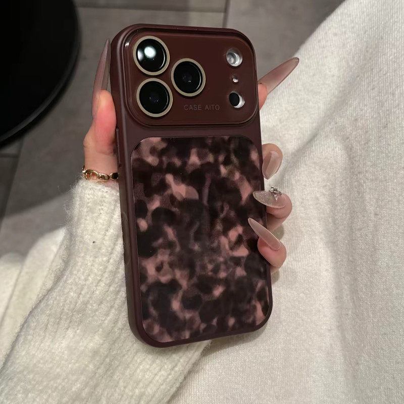 大视窗复古高颜值豹纹适用苹果17promax手机壳新款iPhone17pro带镜头膜16pro磨砂15小众全包14防摔13保护套女
