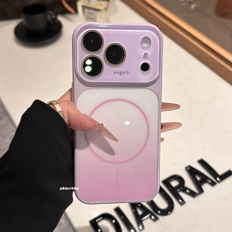 超好看渐变紫磁吸玻璃适用苹果18promax手机壳新款iPhone17pro水晶镜头膜16pm高颜值15全包14防摔13保护套女