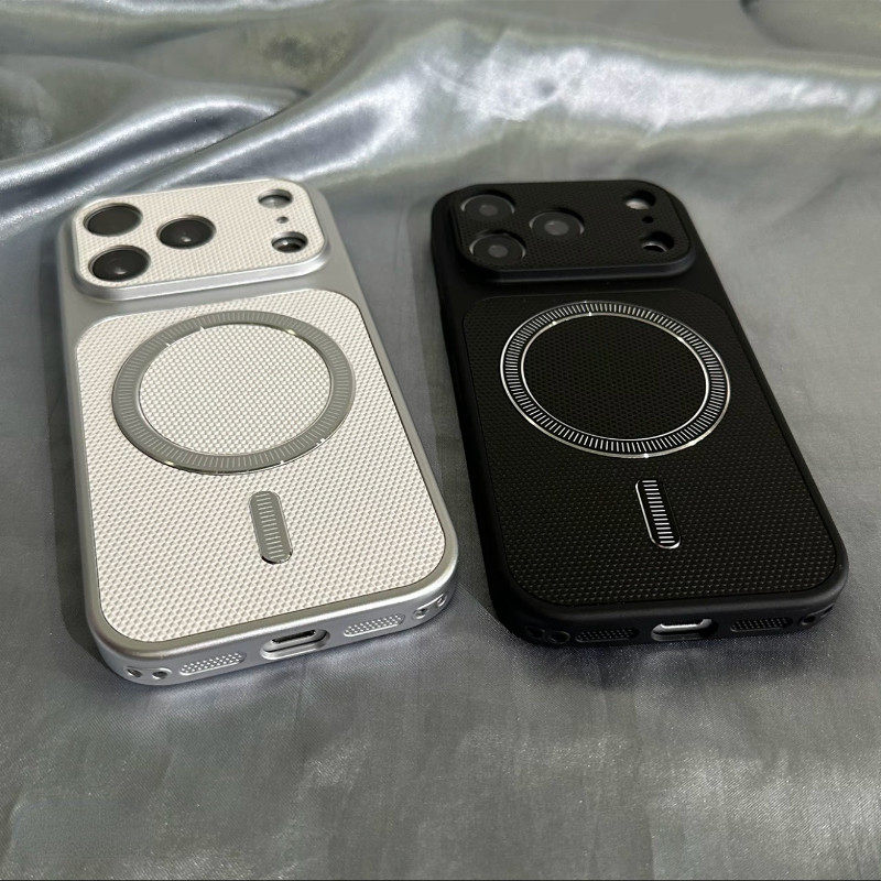 高颜值螺纹圈磁吸适用苹果17promax手机壳新款17大视窗iPhone16pro皮纹质15磨砂全包14简约超薄13硬壳12pm男