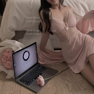 「LA」坠入温柔乡 原创蕾丝性感睡衣网红家居吊带睡裙睡袍女套装