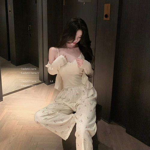 「LA」娇宠乖囡*kitty遛弯裤纯欲蕾丝背心可爱印花睡裤家居服套装