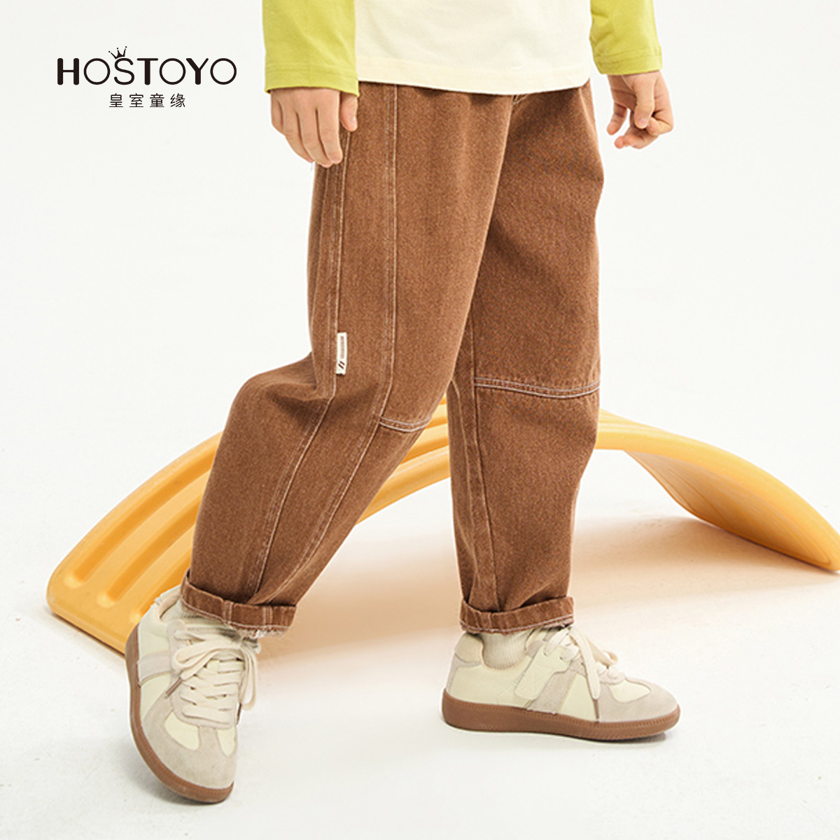 皇室童缘男童牛仔裤儿童韩版休闲长裤春季新款咖色裤子