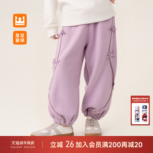 子秋季 休闲卫裤 新款 中大童时尚 潮 儿童蝴蝶结束脚裤 皇室童缘女童裤