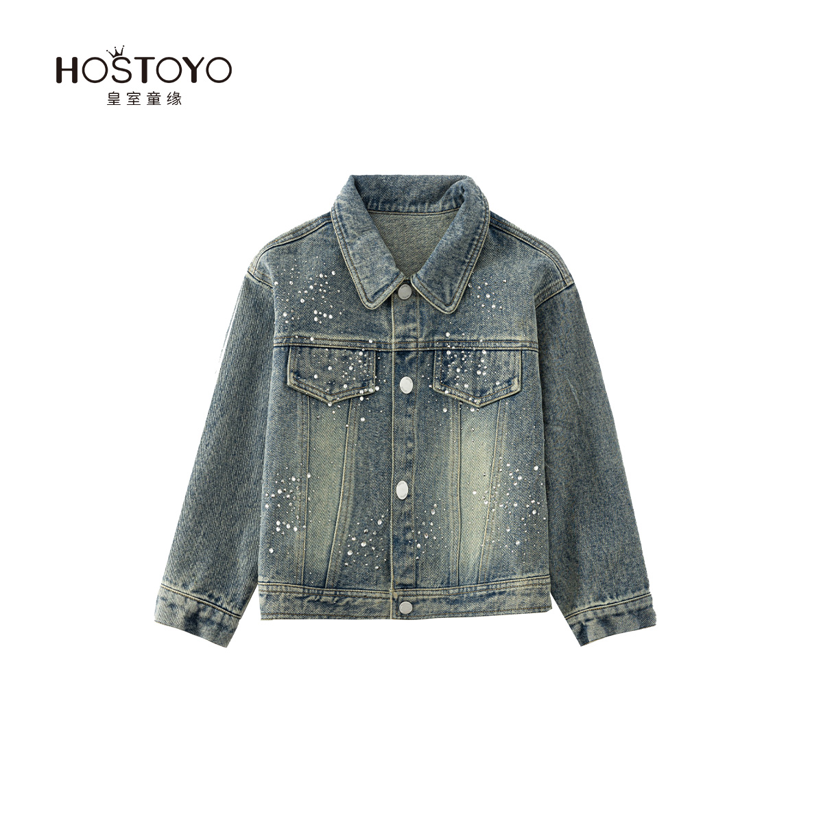 皇室童缘女童牛仔外套多口袋翻领牛仔服秋时尚中大童外套