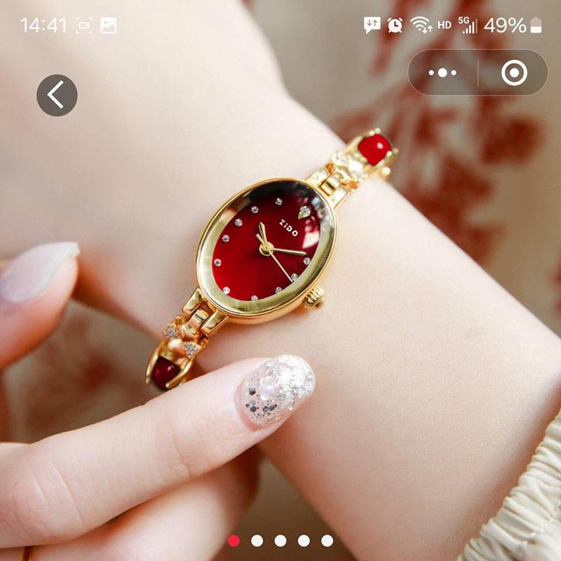 万帆七夕好礼宝石手表高颜值简约时尚女士腕表石英镶钻椭圆形手链