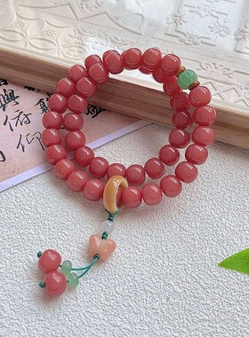 好沄来商城桃之夭夭菩提双圈手串手持蜜桃四季春手錬文玩盘串佛珠