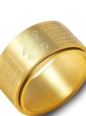 龙华手工饰品十二生肖可旋转戒指潮男钛钢招财指环本命佛龙年刻字