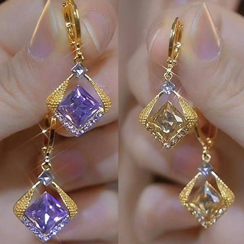 百搭紫色菱形耳环女精致简约设计短款耳坠高级感轻奢气质耳饰女,珠宝/钻石/翡翠,耳饰,淘宝优惠券,粉丝福利购,淘宝优惠卷